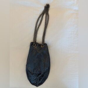 Blue Metallic Mesh Drawstring Shoulder Bag